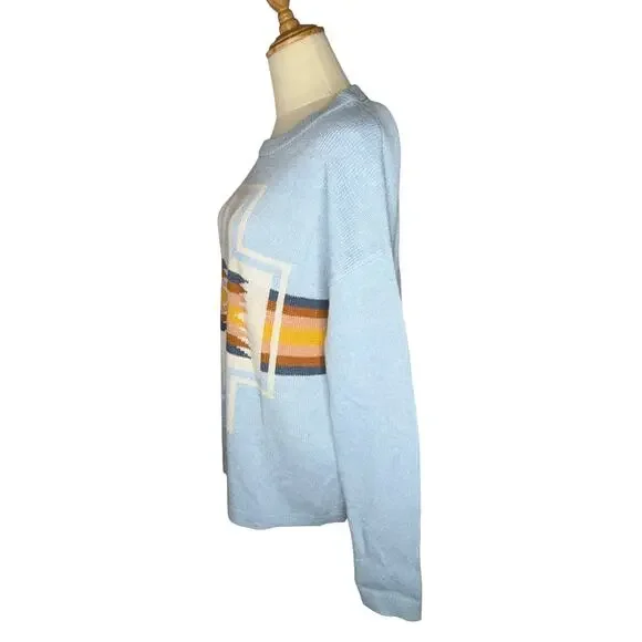 Pendleton Woolen Mills Light Blue Aztec Sweater Top Pullover Cotton Size Medium - Picture 5 of 11